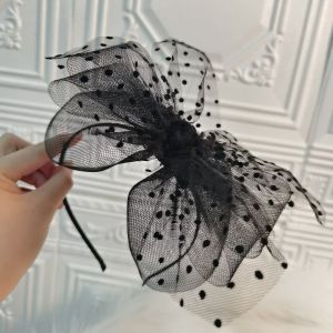 Original Barbie Retro Lace Hairband with Big Bow And Dot Net Thin Hair Clip Performance Korean Style Hair Accessories