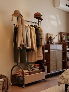 Mobile Free-Standing Clothes Rack Bedroom Living Room Iron Metal Construction Adult Suitable Simple Modern Style Furniture