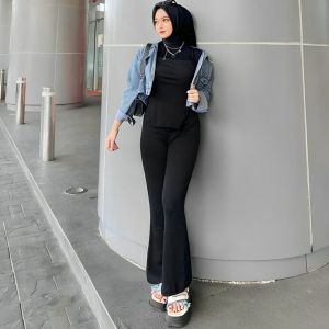 Celana Legging Jeans Wanita 7/8 Jumbo Stretch Denim Pinggang Full Karet