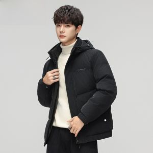 HENGYUANXIANG | Hengyuanxiang Mens Hooded Down Jacket Winter Fashionable Thickened Warm Casual Style Polyester Fiber White Duck Down Filling