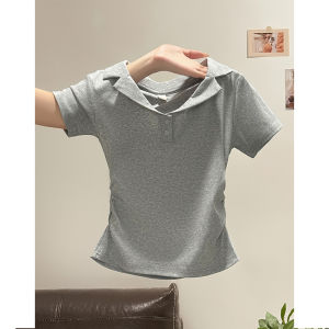 La Chapelle | Tailored Waistline Folding Design Polo Collar Short Sleeve T-Shirt