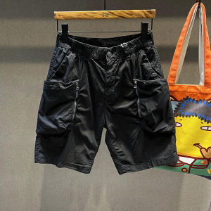 Japanese-Style Retro Mens Handsome Pants Summer Multi-Pocket Half Length Casual Cargo Shorts Mens Trendy Loose Straight-leg