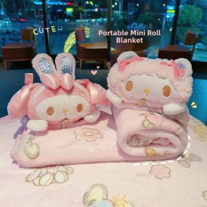 Cute Portable Flannel Blanket for Student Children Office Nap Air Conditioned Roll up Small Blanket Cartoon Warm All Seasons