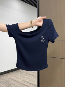 Áo Thun Cotton Tay Ngắn Màu Xanh Lam Mùa Hè Cho Nữ Dáng Ôm Vừa Vặn Phong Cách Hàn Quốc in Họa Tiết Thời Trang Thường Ngày