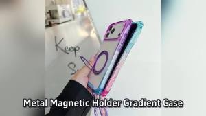 Metal Magnetic Holder Gradient Case For iPhone 17 16 15 14 13 12 11 Pro Max Plus 360 Rotation Ring Crossbody Lanyard Strap Cover