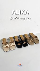 Riqueza ALIKA Sandal Wanita Mules Heels Hak Tinggi 3cm dengan Tali Pita Elegan - Hitam/Putih