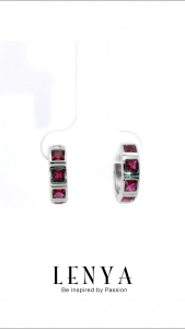 LENYA ต่างหู CZ สีแดงจาก Swarovski เสริมรสนิยม สวยสง่าดูดี ขนาด3x3มิล ตัวเรือนเงินแท้925 ชุบทองคำขาว