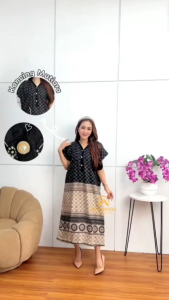 Dater Kancing Busui Friendly Baju Santai Daily Motif Etnik Homedress Bahan Rayon Adem