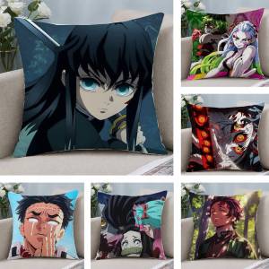 Bandai | Demon Slayer Tokito Muichiro Anime Plush Pillow Cover Soft Short Plush Cushion Cover For Sofa Bedroom Home Decor Gift Decoration
