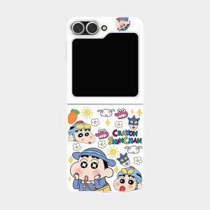 Ultra-Thin Full-Coverage Samsung Galaxy Z Flip7 Case with Large View Window Cute Cartoon Crayon Shinchan Design for Women