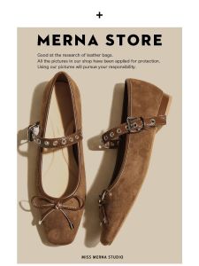 Merna Vintage Brown Leather Mary Janes Flat Bottom Slip-On Womens Shoes with Bow Detail Soft Velvet Surface Low Heel