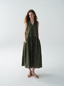 epoque de rueen | Printed Hollow Lace-Up Sleeveless Dress Cotton 100