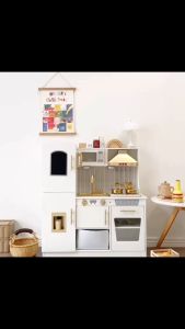 MAMABRUM Gold Kitchen with Refrigerator and Real Water Faucet Functional Set for Kids Pretend Play by WISHLAND