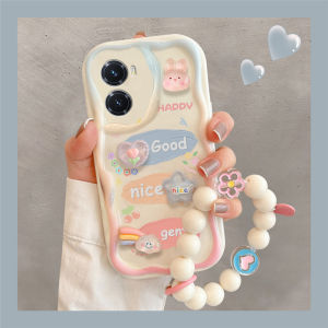 Cute Rabbit Bear Silicone Protective Case for Vivo Y35 Phone Anti-Fall Bracelet Compatible Girls Design Environmentally Friendly