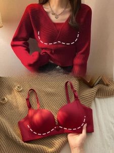 Victorias Queen Red Zodiac Year Womens Underwear Gathered Seamless Anti-Sagging Side Breast Reduction Bra Set