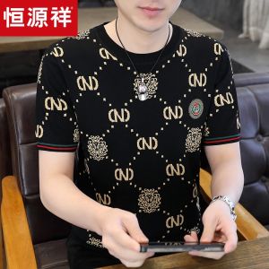 เสื้อยืดคอกลมแขนสั้นสีแดง แฟชั่นฤดูร้อนสำหรับผู้ชาย เสื้อผ้าทำงานสไตล์ย้อนยุค ทรงหลวม ทรงปกติ ผลิตจากผ้าฝ้ายผสมโพลีเอสเตอร์