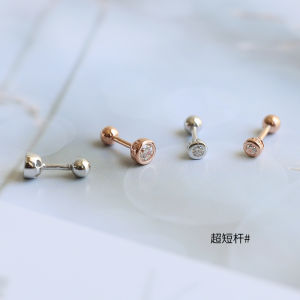 S925 Sterling Silver Screw Back Earrings Womens Mini Personalized Short Rod Diamond Edge Hoop Earrings Korean Style Jewelry