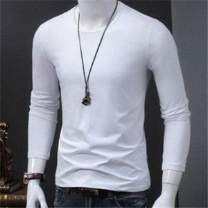 Spring Autumn Modal Ice Silk Long Sleeve T-Shirt Mens Slim Fit round Neck Base Shirt Thin Style Polyester Fiber Pure Color