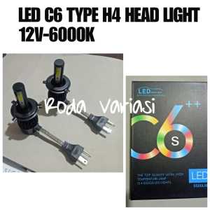Lampu LED C6 Dus Hitam Head Light Lampu Utama H4-12V 6000K Putih Super Terang