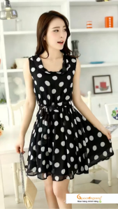 Váy đầm voan chấm bi thân áo hai lớp GLV003
