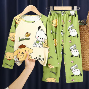 New 2024 Girls Sleepwear Long Sleeve Thin Home Clothes Set Cute Little Girl Medium Big Child Polyester Fiber Princess Style Milk Silk
