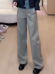 Fashionable High Waist Grey Green Casual Pants Womens Loose Wide Leg Trousers Autumn New Style Comfortable Polyester Fiber