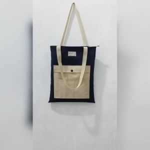 Totebag Wanita Bahan Kanvas DSB Tas Model Kasual Penutup Resleting Warna Blue Navy