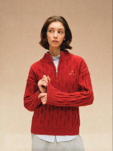 FPA | Lucky Year Red Half-high Collar Cable Knit Sweater