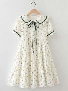 ชุดเดรสยาวปานกลางผ้าฝ้ายสำหรับเด็กผู้หญิง ฤดูร้อน 2025 ชุดเด็กใหม่ ชุดเจ้าหญิง แขนสั้น ลายดอกไม้ สไตล์เกาหลี จีนแผ่นดินใหญ่