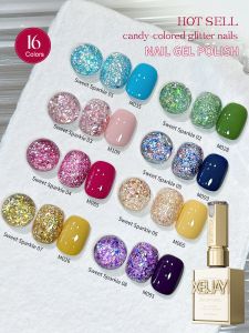 2/16pcs Nail Art Candy Sequins Solid Color Nail Polish Gel Set Color Sequins with Solid Color Shiny Gloss Nail Art DIY