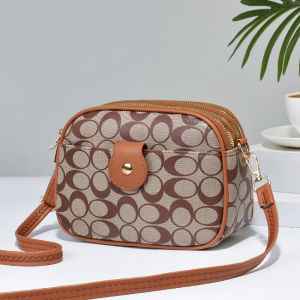 Crossbody Bag Fashion Print Womens Bag Triple Zipper Fashion Small Bag Mobile Phone Bag Middle-Aged Mother Style Shoulder Bag New Arrival