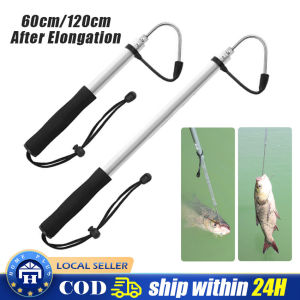 60cm/120cm Telescopic Fish Gaff with Stainless Sea Fishing Spear Hook Tackle Ice Sea Fishing Spear Hook Aluminum Alloy Rod for Saltwater Ice Boat