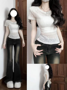 Áo Thun Cổ Tròn Tay Ngắn Màu Trơn Phong Cách Hàn Quốc Pure Desire Thiết Kế Khoét Sâu Lưng Buộc Dây Ôm Vừa Vặn Mùa Hè 2025