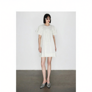 Dazzle | Đầm Nữ Voan Thêu Xỏ Kim Tay Bồng