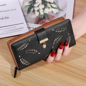 Phụ Nữ Ví PU Ví Da Nữ Dài Ví Vàng Hollow Lá Pouch Túi Xách Cho Phụ Nữ Đồng Xu Ví Chủ Sở Hữu Thẻ Ly Hợp