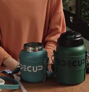 Bình Nước Giữ Nhiệt 1100ml Decup Bằng Thép 316 Không Gỉ - Thiết Kế Nhỏ Gọn Kèm Ống Hút Kiểu Dáng Thời Trang Tiện Dụng