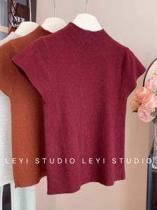 HUOLISI | Sleeveless Fitted T-Shirt Half-high Collar Short Sleeve Summer Lightweight Knit Top