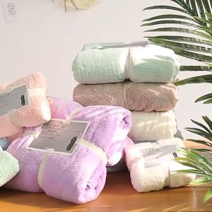 ผ้าขนหนู แพ็คคู่ 2ผืน (พร้อมถุงแก้ว) ผ้าเช็ดตัว ผ้าขนเป็ด