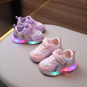 Girls Princess Lighting Shoes Soft Bottom Learning to Walk Shoes Spring Autumn Single Shoes Childrens Sports Shoes