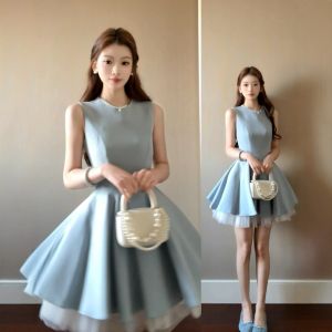 CHANGTONG | Elegant High-class Waist-cinching Puff Short Dress Womens Dresses