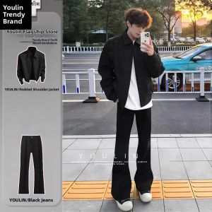 YOULIN | Black Cleanfit Padded Shoulder Jacket