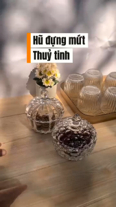 Thố Đựng Mứt Thủy Tinh TG2030-2 Nắp Bi – Hũ Kẹo Vân Kim Cương Sang Trọng 10.2cm
