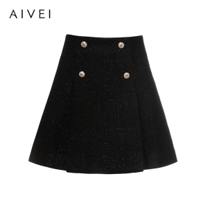 AIVEI | Fall Elegance Rough Tweed Shiny Silk A-Line Dress