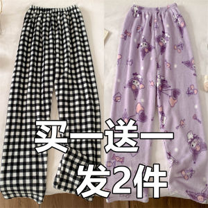 กางเกงนอนผ้าขนแกะคอรัลสำหรับผู้หญิง กางเกงขายาวหนา ขนแกะ ผ้าฝ้าย กางเกงขายาวสำหรับใส่อยู่บ้าน กางเกงขายาวสำหรับผู้ชาย ฤดูใบไม้ร่วง/ฤดูหนาว