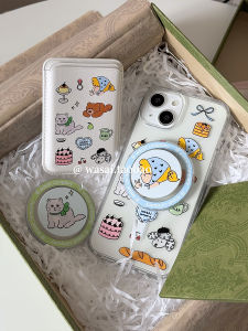 เคสโทรศัพท์อะคริลิกดูดซับแม่เหล็ก Wasai Cute Graffiti Cat สำหรับ iPhone 17 16 15 pro Max รุ่นใหม่ ใส่ได้กับ Apple 13 14 สำหรับสาวๆ