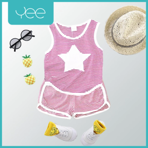 Yeeshop ชุดเสื้อกล้ามเด็กผู้ชาย/เด็กผู้หญิงเข้าชุด ออเดอร์ญี่ปุ่น ลายทาง ดาวสีขาว ไซส์ 120#/4-5ปี 130#/5-6ปี (1103)