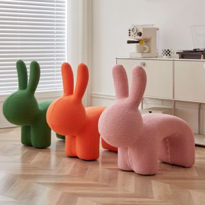 Cute Rabbit Shaped Childrens Seat Bench Living Room Decorations Baby Gift Adjustable Height Multi-Function Animal Pattern