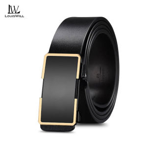LouisWill Mens Belt Men Fashion Business Belt Genuine Leather Belt Second-layer Cowhide Automatic Buckle Belts Brand Luxury High Quality Strap Leisure Casual Belt Male Waistband for Men