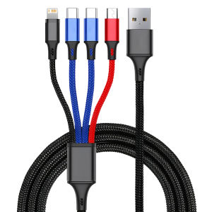 Black 100W 4-In-1 USB Cable Type C Usb For iphone Samsung Huawei Xiaomi Multi Port Charging Wire Dual Type-C USB Cable