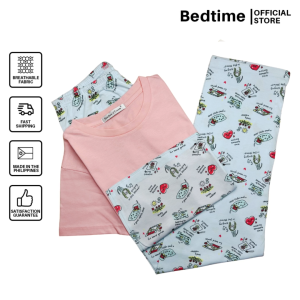 [RESTOCKED] Peaches n Cream - Womens Short Sleeve Pajama Set - 2025 No-Bra Collection - Airy Blue/Blush Pink